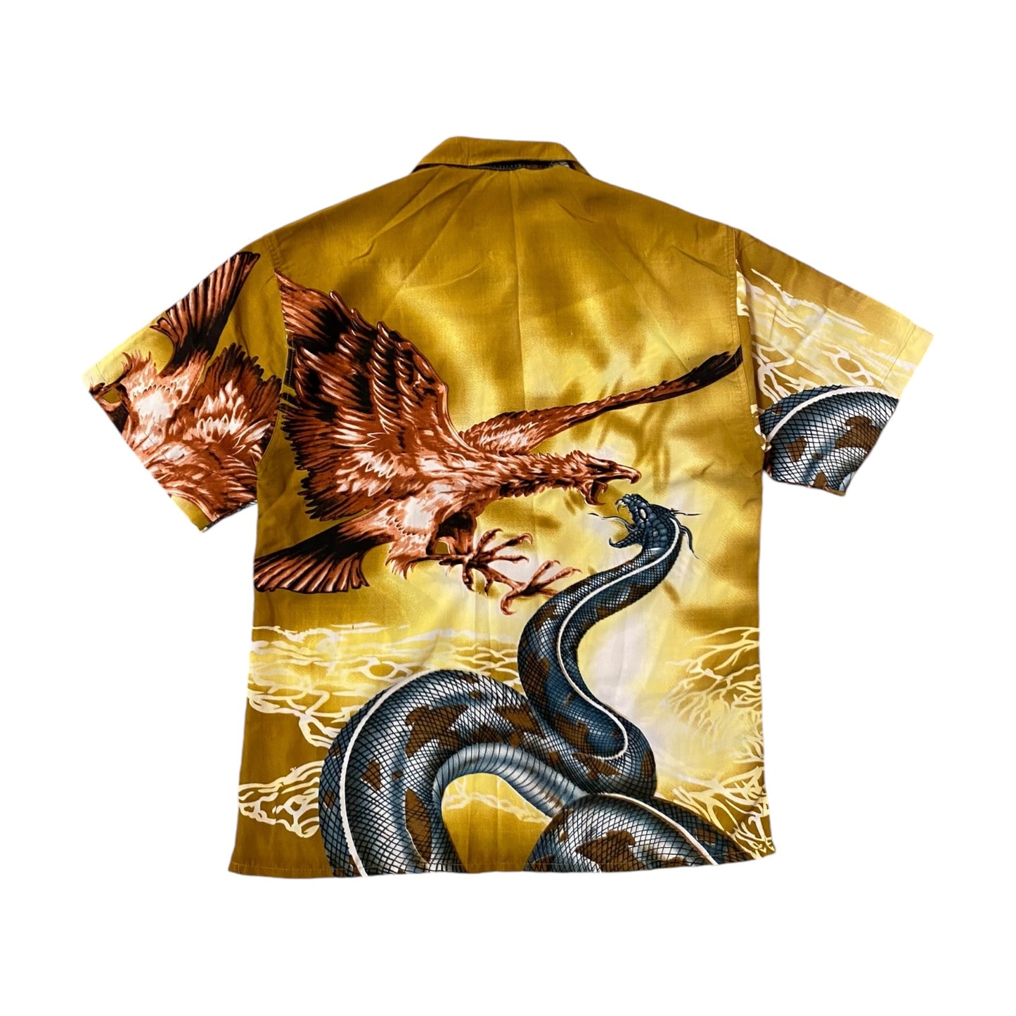 Vintage Yellow Hawk Vs Snake Graphic Button-up T-Shirt