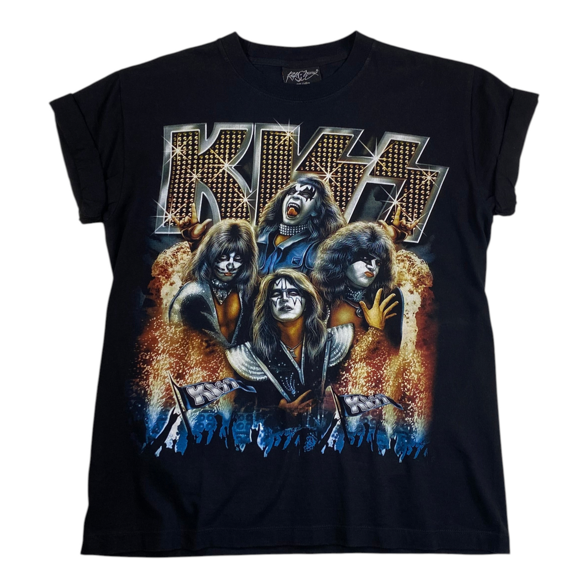 Digg It Thrift & Vintage black Rock Chang KISS band graphic t-shirt with glittery logo and concert stage print