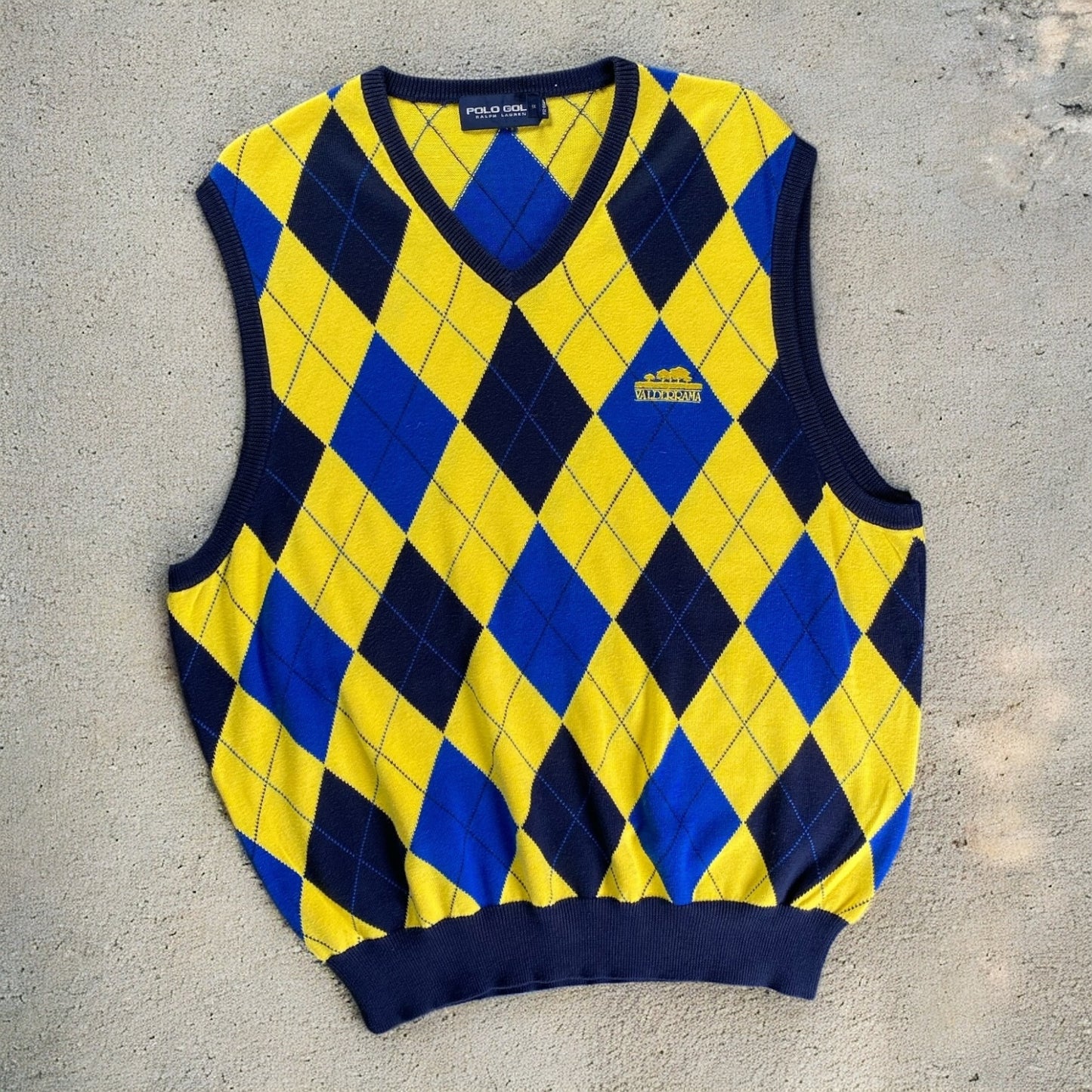 Polo Golf Ralph Lauren Valderrama Black, Yellow, & Blue Argyle Sweater Vest