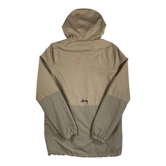 Digg It Thrift & Vintage Stüssy two-tone tan lightweight windbreaker jacket with back logo and hood