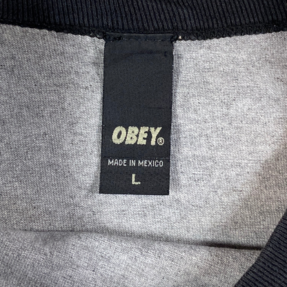 Digg It Thrift & Vintage Obey Propaganda raglan t-shirt neck label showing size large and made in Mexico