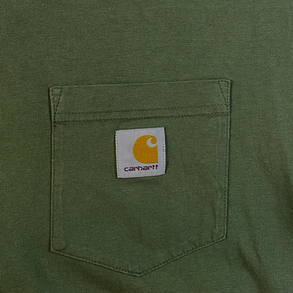 Digg It Thrift & Vintage olive green Carhartt WIP heavyweight cotton t-shirt with a chest pocket and logo patch