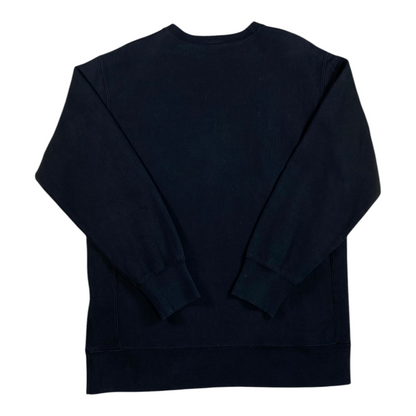 Back view of a plain black Digg It Thrift & Vintage crewneck sweatshirt with ribbed cuffs and hem.