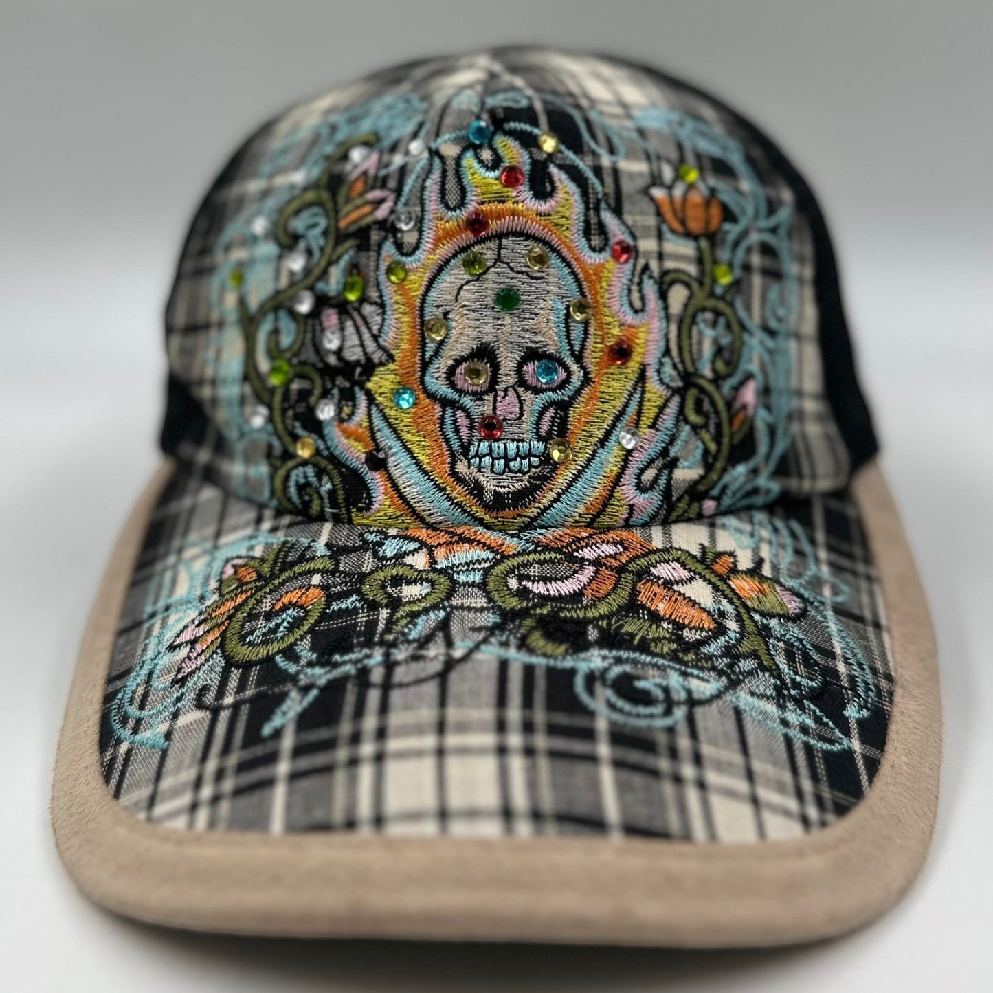 Vintage Y2K Ed Hardy Rhinestone Skull Trucker Cap