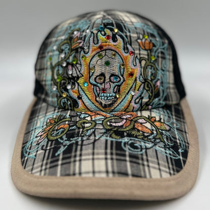 Vintage Y2K Ed Hardy Rhinestone Skull Trucker Cap