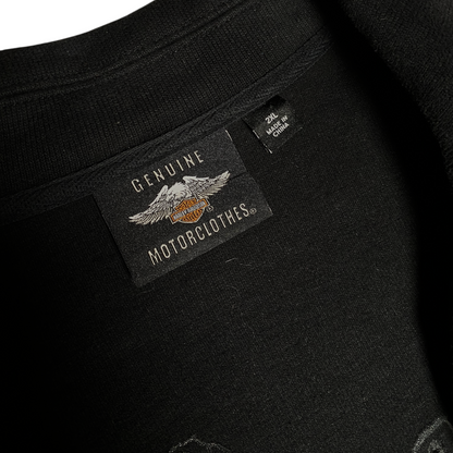 Digg It Thrift & Vintage black Harley-Davidson MotorClothes label with 2XL size tag on a cotton cardigan