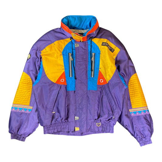 90s Descente High Neck Neon Geometric Graphic Multicolor Ski Coat