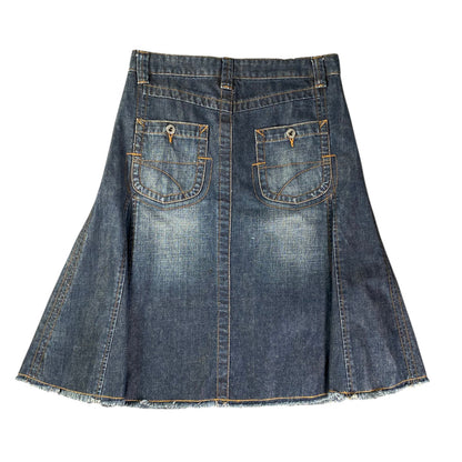 White Stuff Floral Embroidered Pleated Denim Midi Blur Skirt