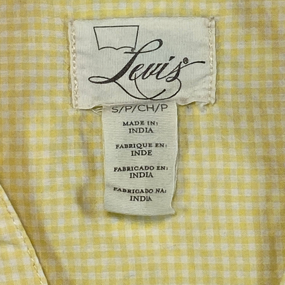 Digg It Thrift & Vintage Levi's yellow gingham shirt label showing size small, made in India.