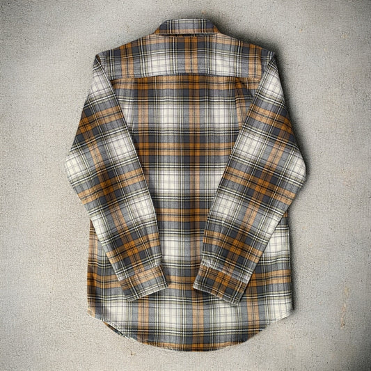 Carhartt Woven Flannel brown, grey, and orange plaid Long Sleeve Shirt