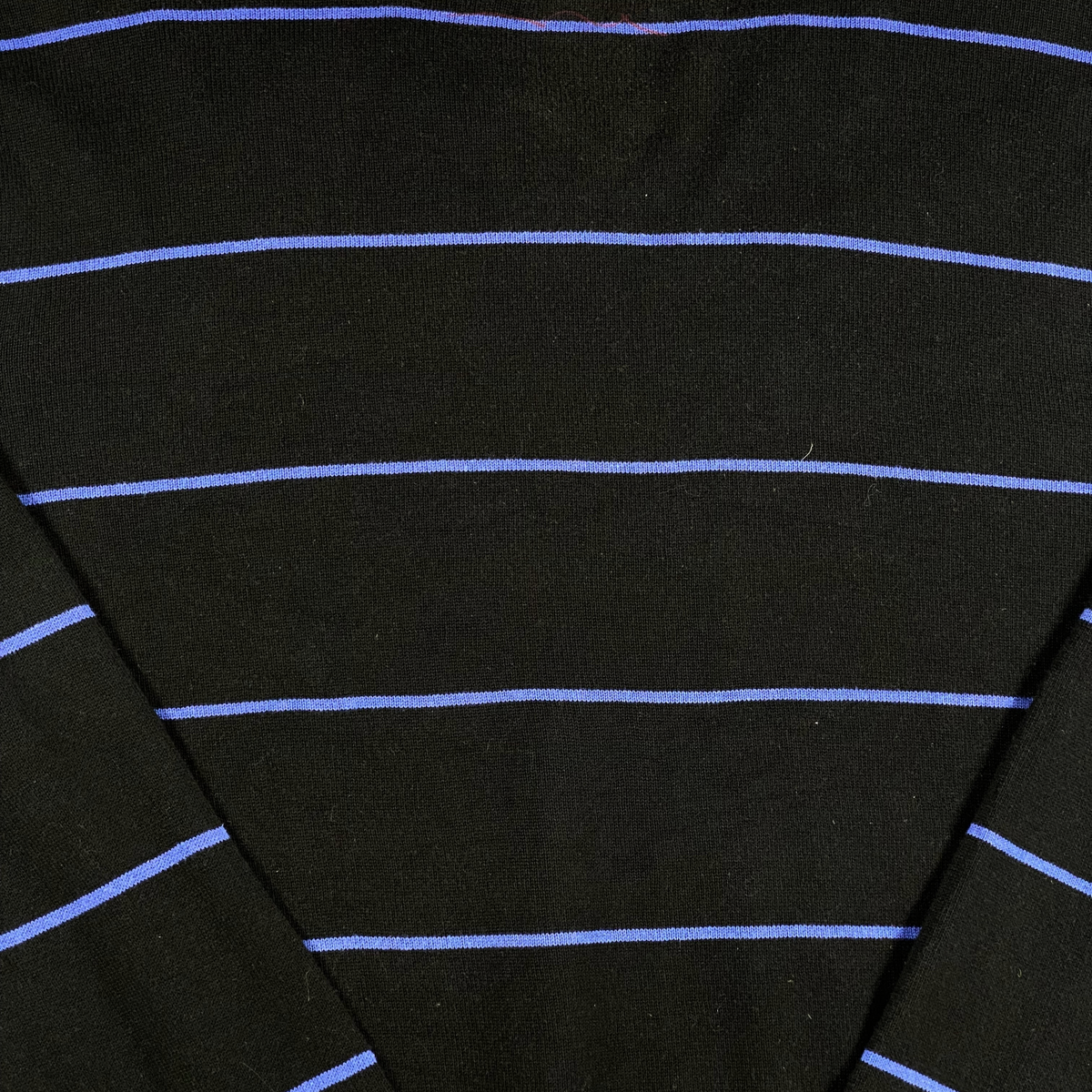 Digg It Thrift & Vintage Teddy Smith black knit sweater with royal blue horizontal stripes and V-neckline