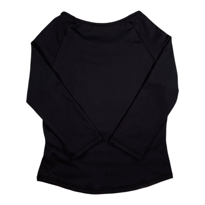 Back view of a black Studio Girl long-sleeve raglan top from Digg It Thrift & Vintage, size XS.