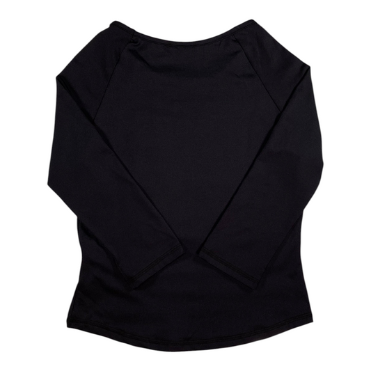 Back view of a black Studio Girl long-sleeve raglan top from Digg It Thrift & Vintage, size XS.