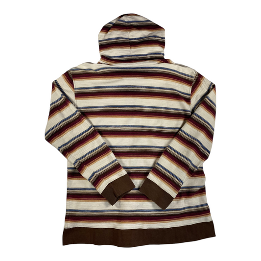 Back view of a Digg It Thrift & Vintage Stüssy vintage Baja striped full-zip hoodie with brown cuffs and hem.