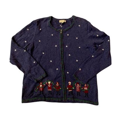 Appleseeds Navy Blue Christmas Zip Up Sweater