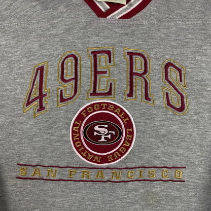 Digg It Thrift & Vintage grey San Francisco 49ers NFL v-neck sweatshirt with embroidered team logo and lettering