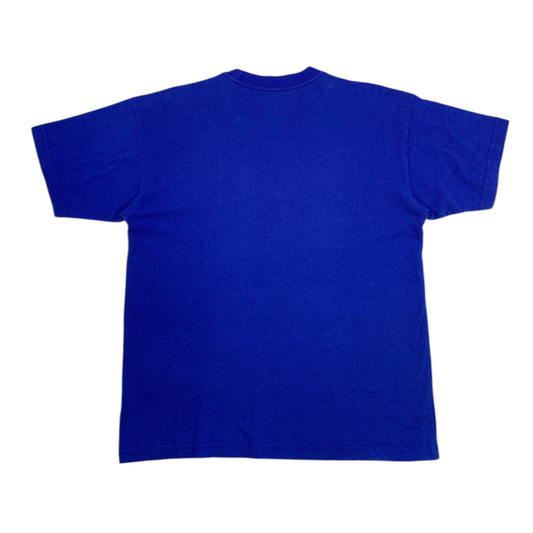 Back view of a royal blue Obey sustainable minimalist t-shirt from Digg It Thrift & Vintage, size medium.