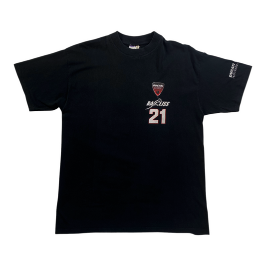 Digg It Thrift & Vintage black Ducati Corse Troy Bayliss 21 graphic t-shirt with Ducati Performance sleeve logo