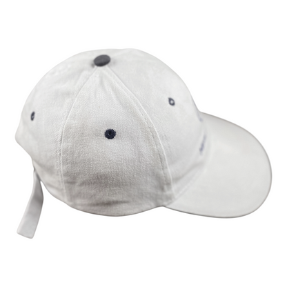 Digg It Thrift & Vintage white Mercedes-Benz baseball cap with blue embroidered logo and eyelets