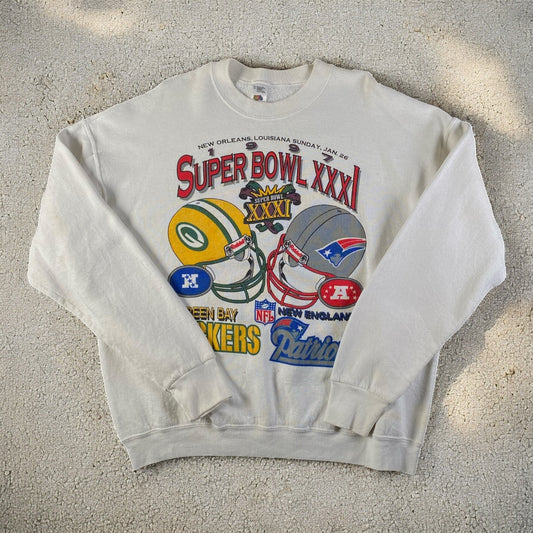 Vintage 90s Super Bowl XXXI Football New England Patriots Vs GB Packers NFL American Football Sweater