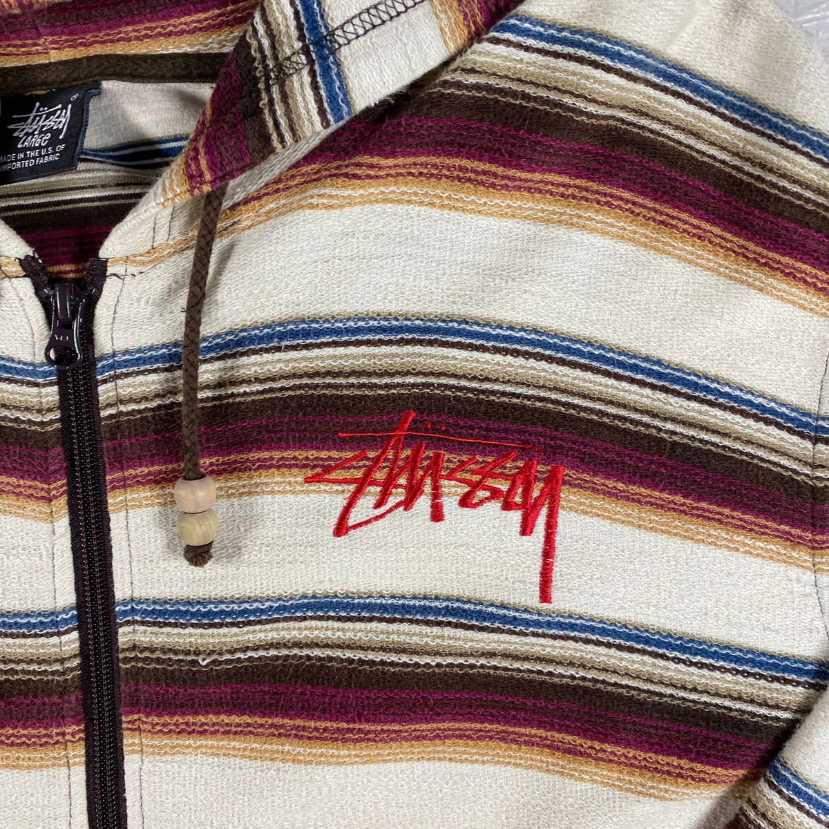 Stüssy Vintage Baja Striped Wooden Bead Full-Zip Hoodie
