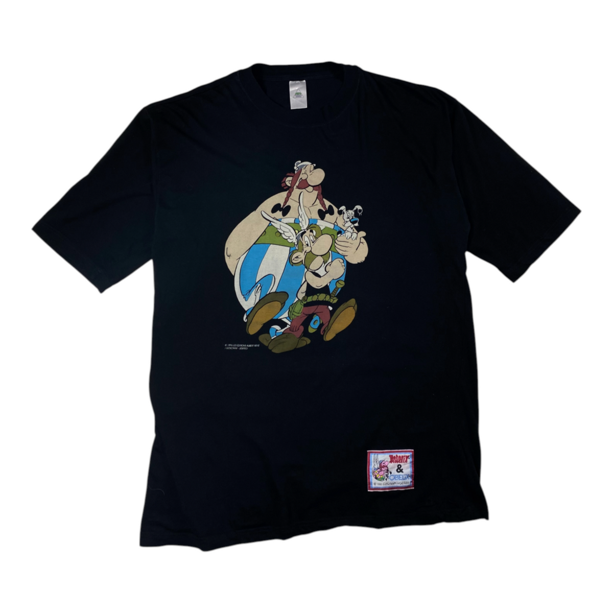 Digg It Thrift & Vintage black Asterix and Obelix graphic t-shirt with a vintage character print and bottom patch