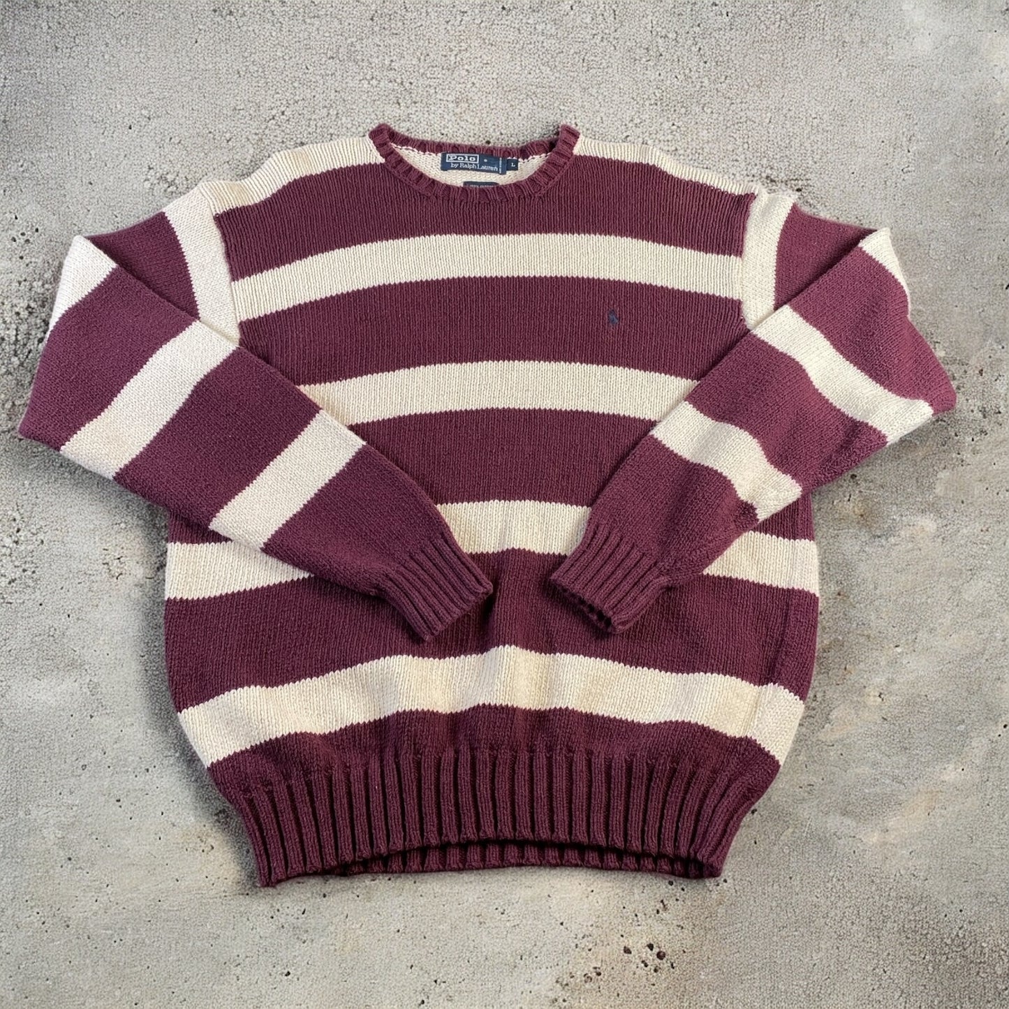 Polo Ralph Lauren Striped Purple & White Cotton Crewneck Sweater