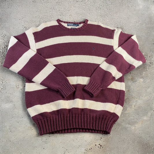 Polo Ralph Lauren Striped Purple & White Cotton Crewneck Sweater