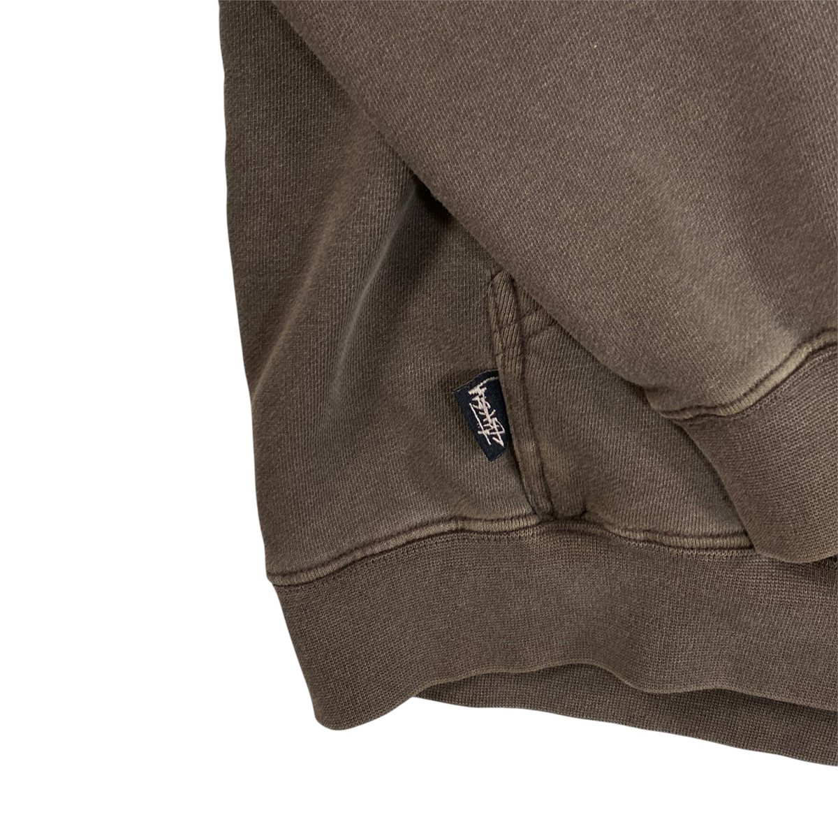 Digg It Thrift & Vintage faded mocha brown Stüssy hoodie with small side logo tag detail