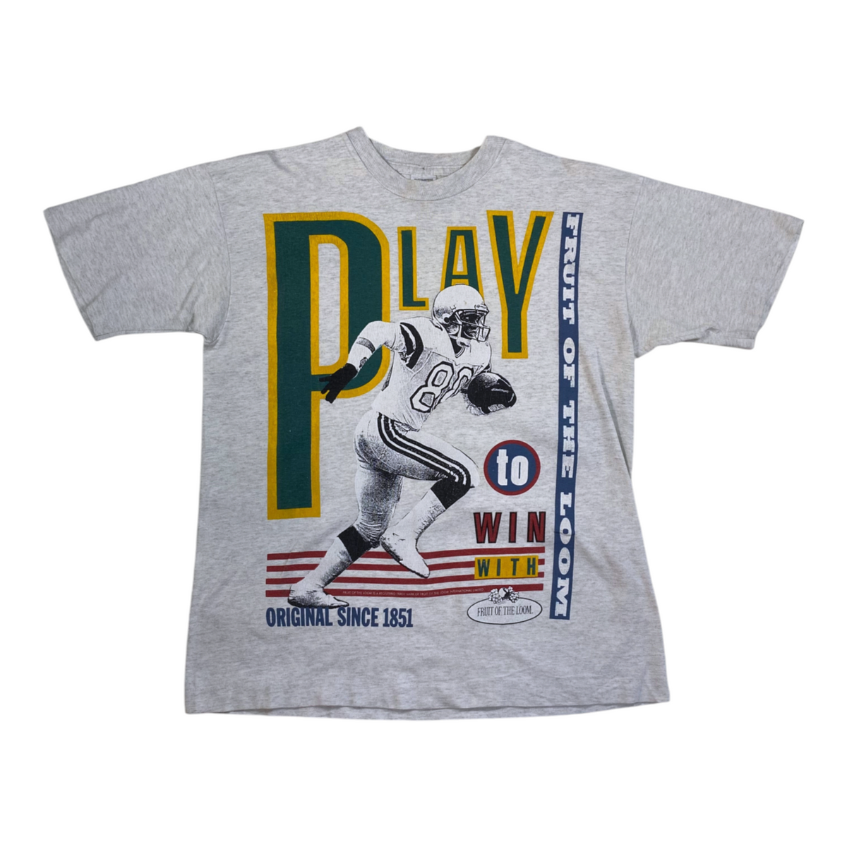 Digg It Thrift & Vintage grey Fruit of the Loom vintage football graphic t-shirt with Play to Win print