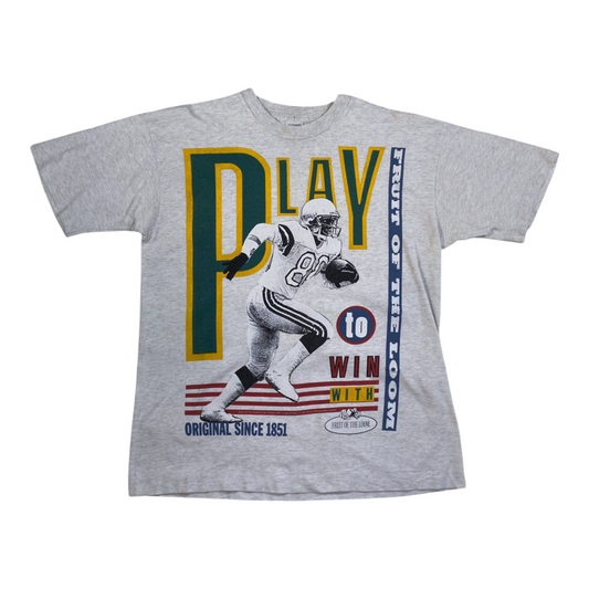 Digg It Thrift & Vintage grey Fruit of the Loom vintage football graphic t-shirt with Play to Win print