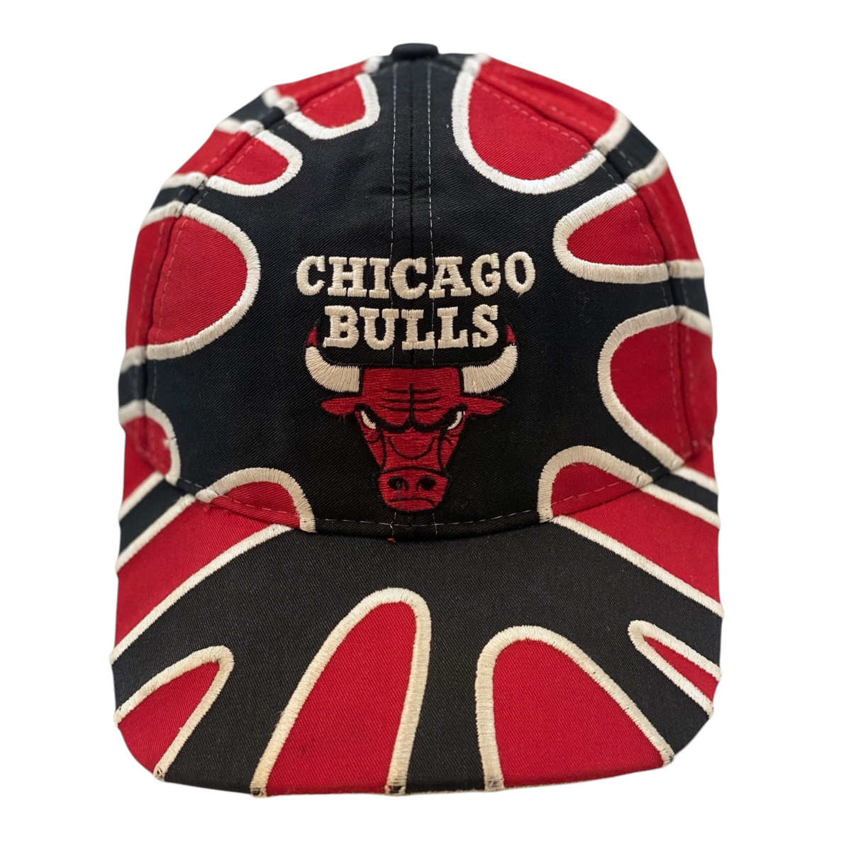Digg It Thrift & Vintage youth Chicago Bulls cap featuring a black and red patterned crown with embroidered logo