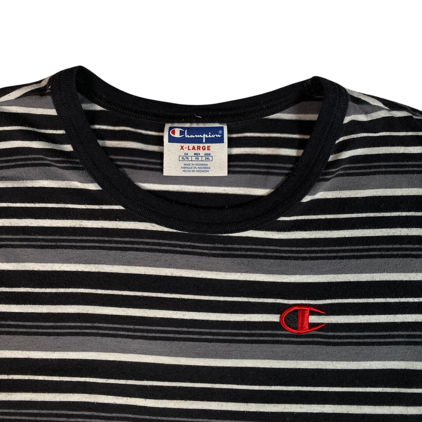 Vintage Champion Striped Embroidered Logo T-Shirt