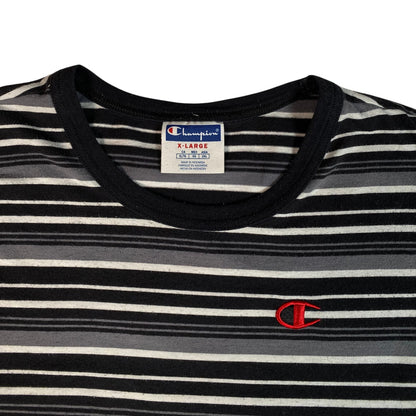 Vintage Champion Striped Embroidered Logo T-Shirt