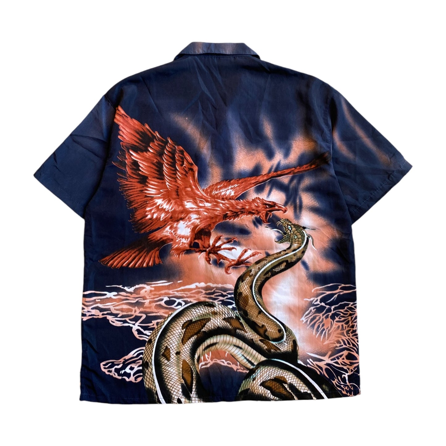 Vintage Navy Hawk Vs Snake Graphic Button-up T-Shirt