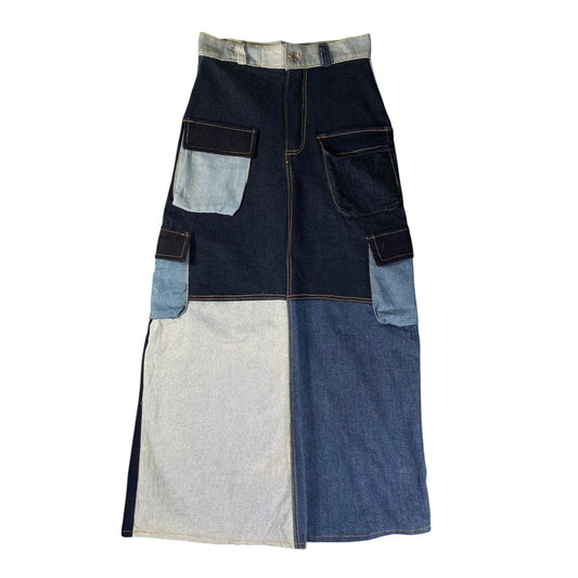 Reworked Carhartt Patchwork Denim Multi-Pocket Cargo Maxi Skirt