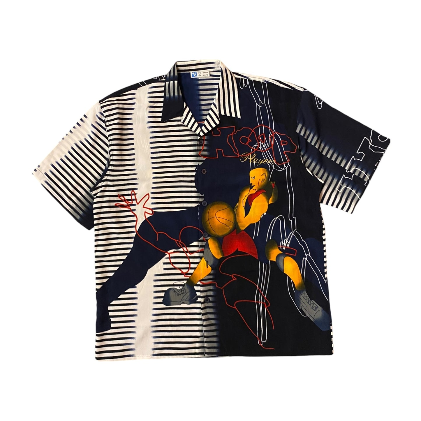 Vintage Hoop Players Graphic Button-up T-Shirt