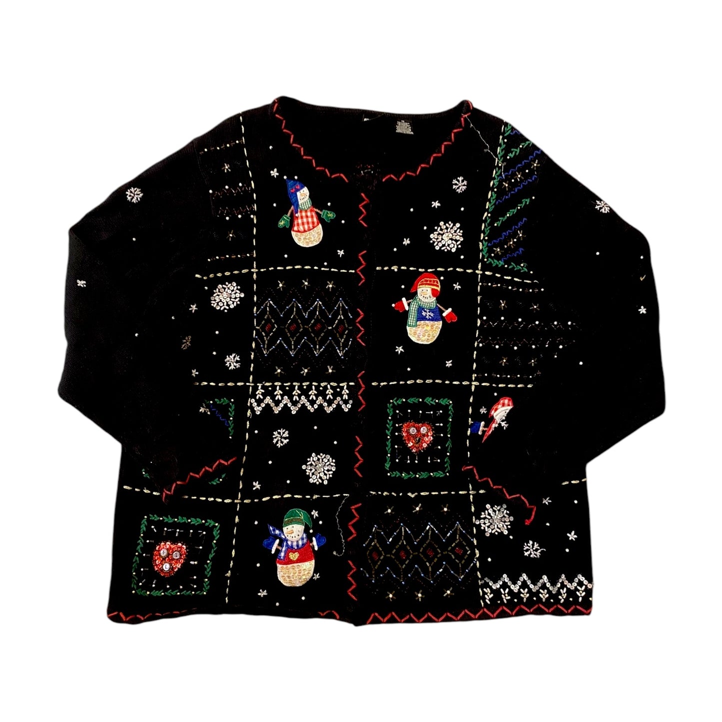 Black Snowmen Button Up Christmas Sweater