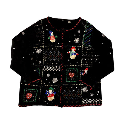 Black Snowmen Button Up Christmas Sweater