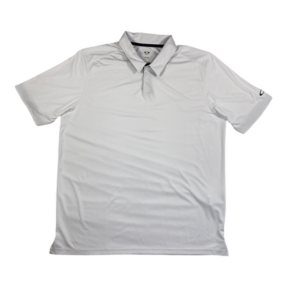 Digg It Thrift & Vintage white Oakley athletic golf polo shirt with a classic collar and short sleeves