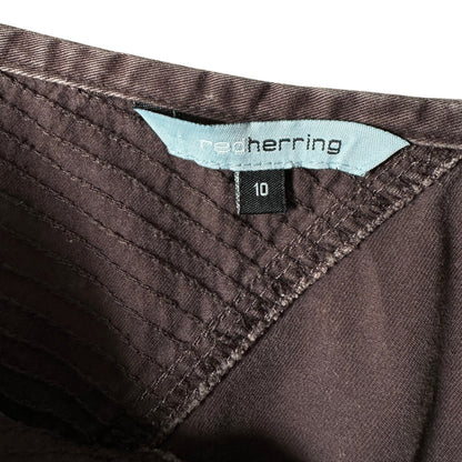 Red Herring Asymmetrical Panel Button Detail Mini Brown Skirt