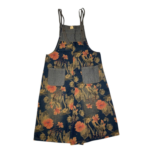 Floral Dark Denim Wide Leg Overalls
