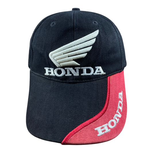 Digg It Thrift & Vintage Honda Wing racing baseball cap in black and red with embroidered white logos.