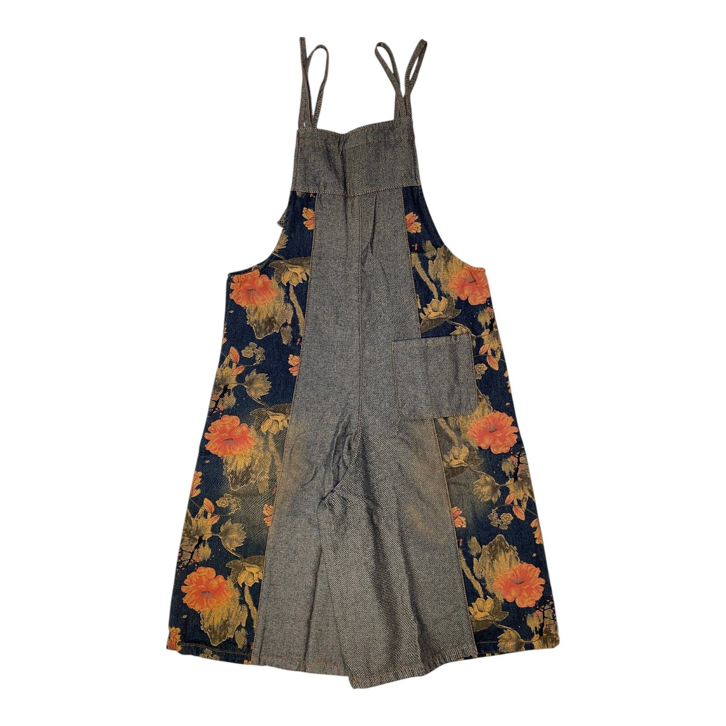 Floral Dark Denim Wide Leg Overalls