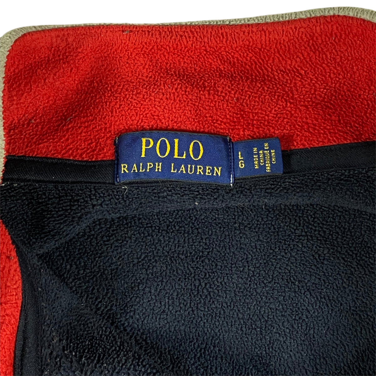 Digg It Thrift & Vintage Polo Ralph Lauren fleece quarter-zip sweatshirt label showing size large
