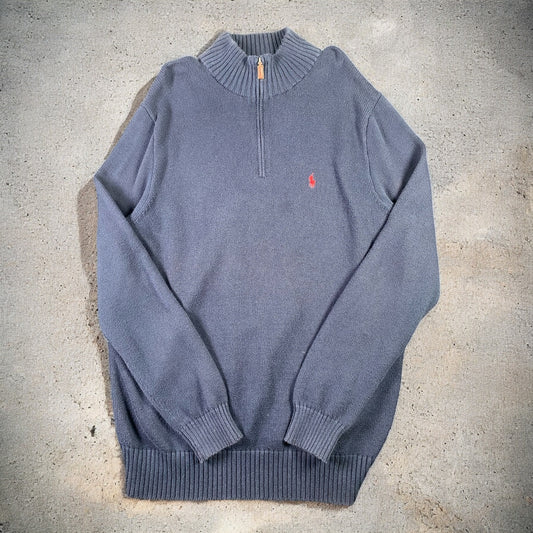 Polo Ralph Lauren Quarter-Zip Long Sleeve Black Cotton Knit Sweater