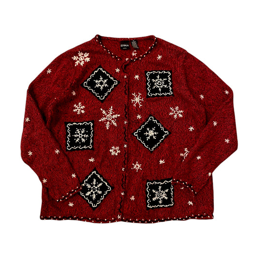 Women’s Red Button Up Christmas Snowflake Sweater