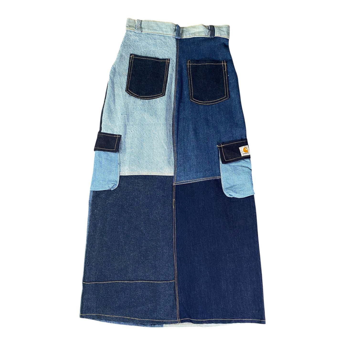 Reworked Carhartt Patchwork Denim Multi-Pocket Cargo Maxi Skirt