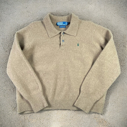 Polo Ralph Lauren Lambs wool Brown Sweater Dark Green Embroidered Logo