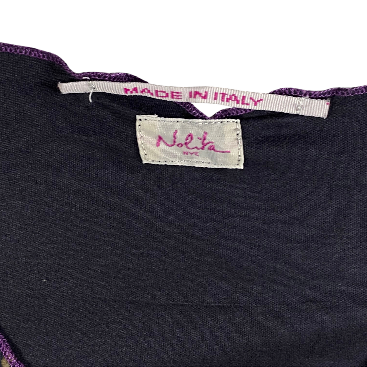 Digg It Thrift & Vintage Nolita NYC sleeveless top label with Made in Italy tag and purple trim detail
